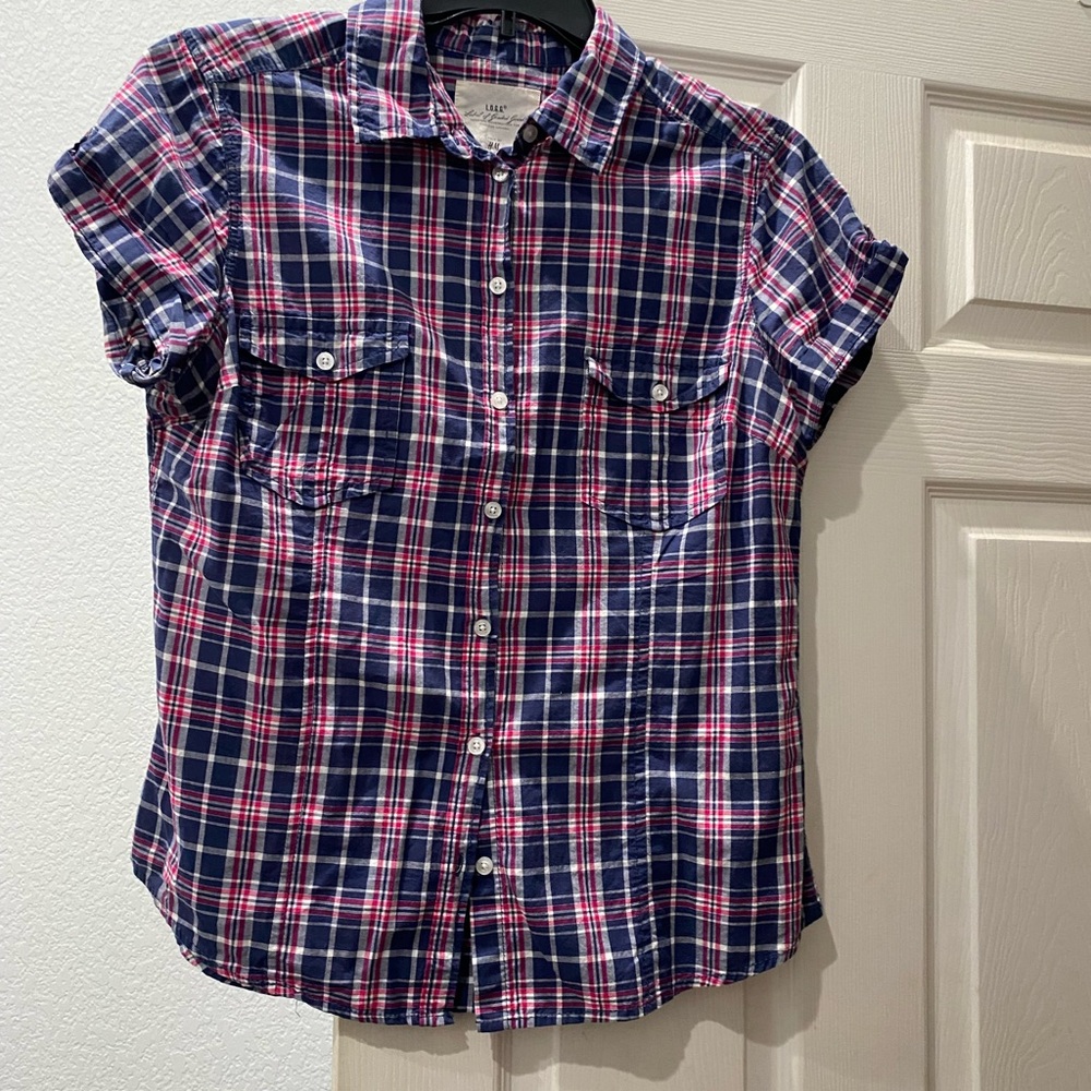 L.O.G.G. Label of great goods blue, red, and white  button down blouse